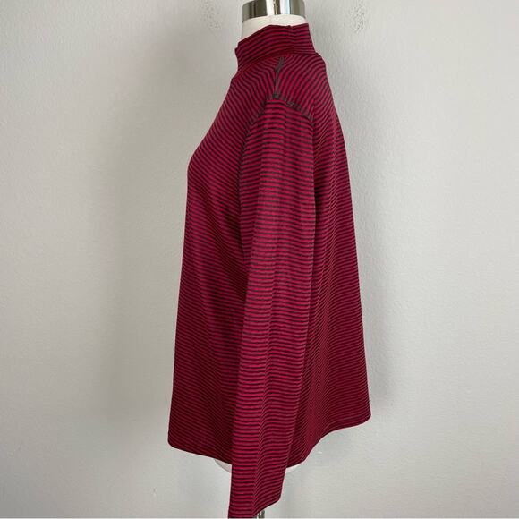 Chico's Red Black Stripe Knit long Sleeve Cotton Blend Turtleneck Top 2 - Picture 3 of 7